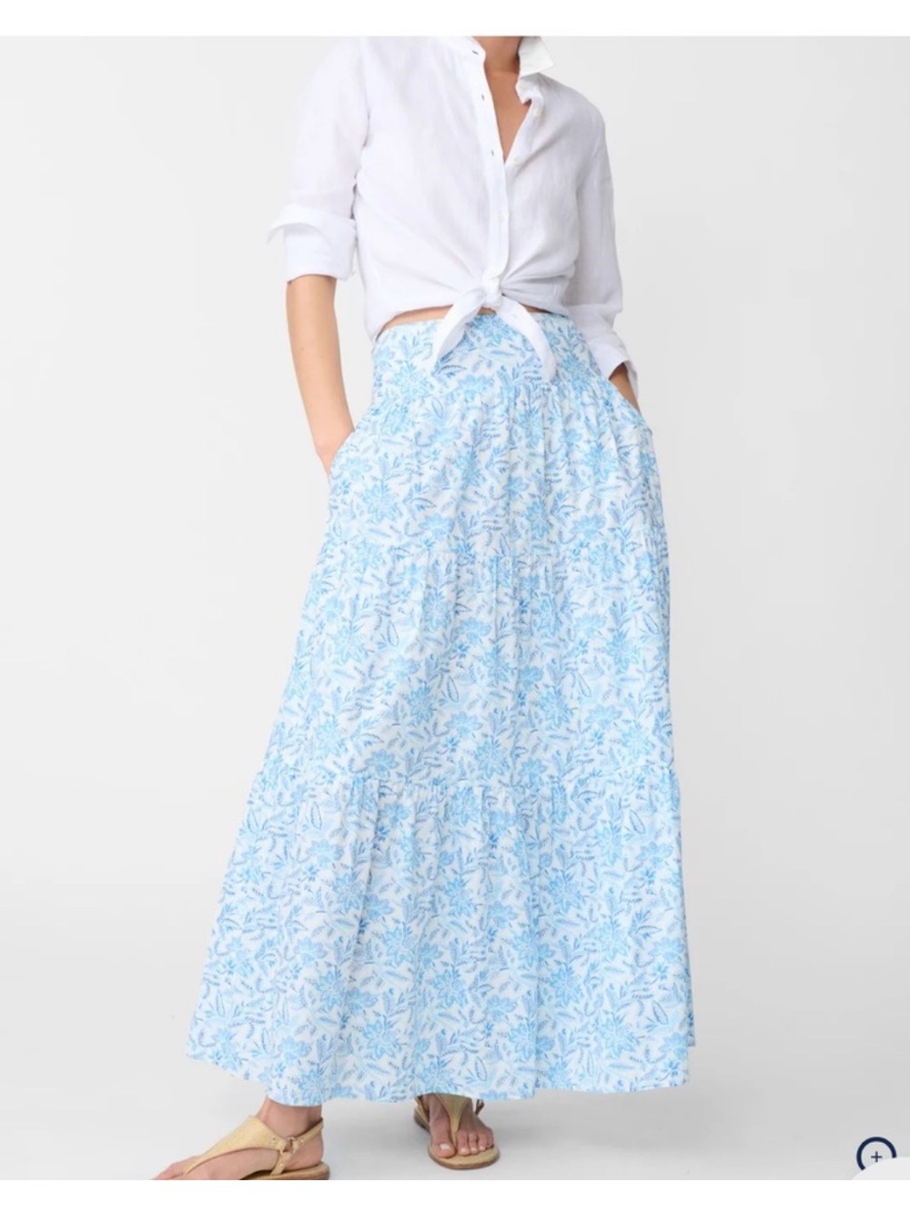 J. McLaughlin Ophelia Blue Voile Floral Tiered Cotton Ruffle Maxi Skirt S NWT